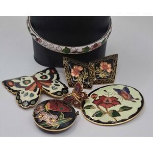 Vintage Cloisonne Enamel Pin Bracelet Bolo Earring Scarf Chip Pendant Jewelry